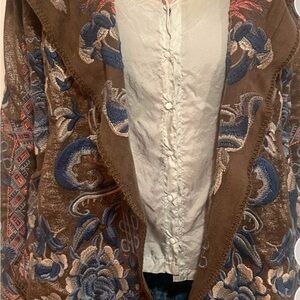 Brown and Blue Floral Embroidered Jacket